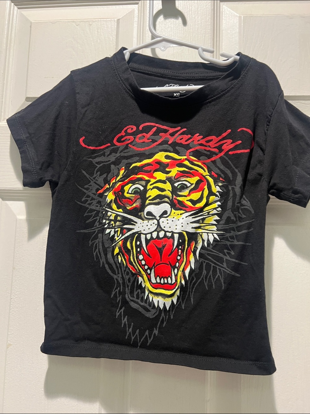 Ed Hardy Baby Tee for Women with Black Graphic Tiger T-Shirt